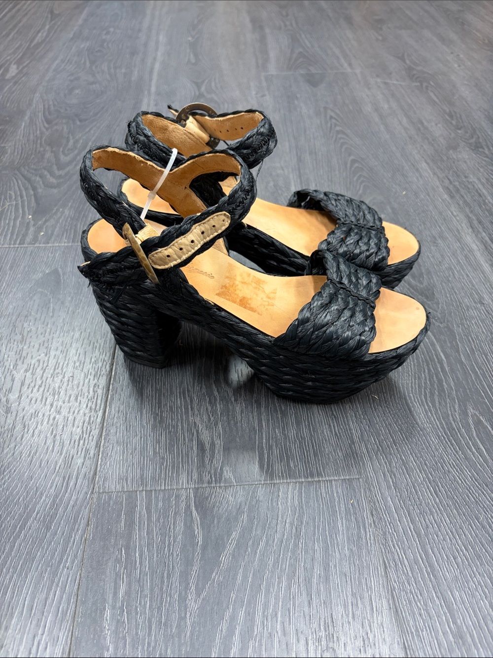 Robert Clergerie Women Navy Blue Jute  Braided Platform Wedge Sandals sz7